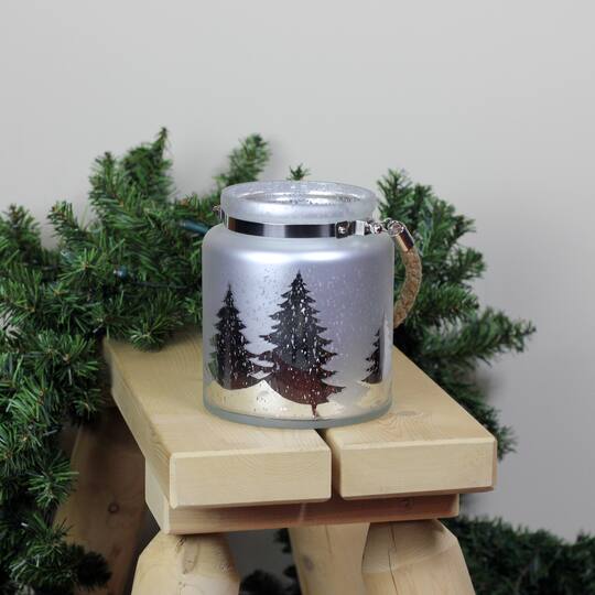 6" Reindeer & Tree Silhouette Pillar Candle Holder with Handle